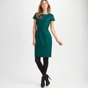 Elie Tahari Lolly Emerald Green Wool Short Sleeve Dress 10 Work Office Business